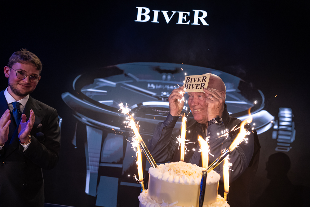 Pierre Biver Surprises His Father with a Cake for His Birthday at the Biver Event