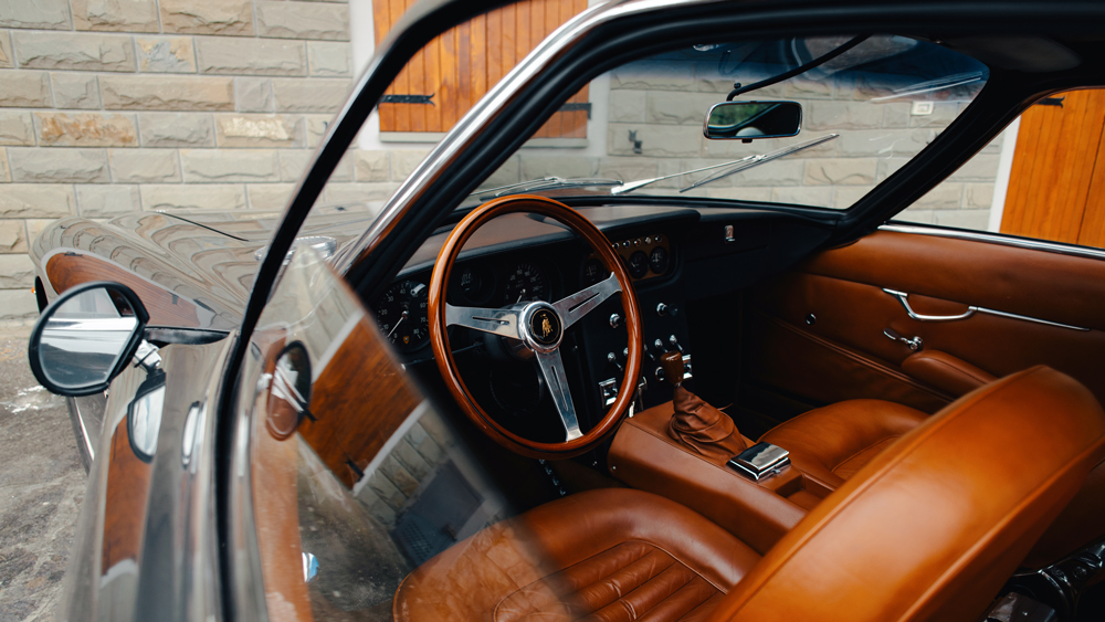 The interior of a 1967 Lamborghini 400 GT.