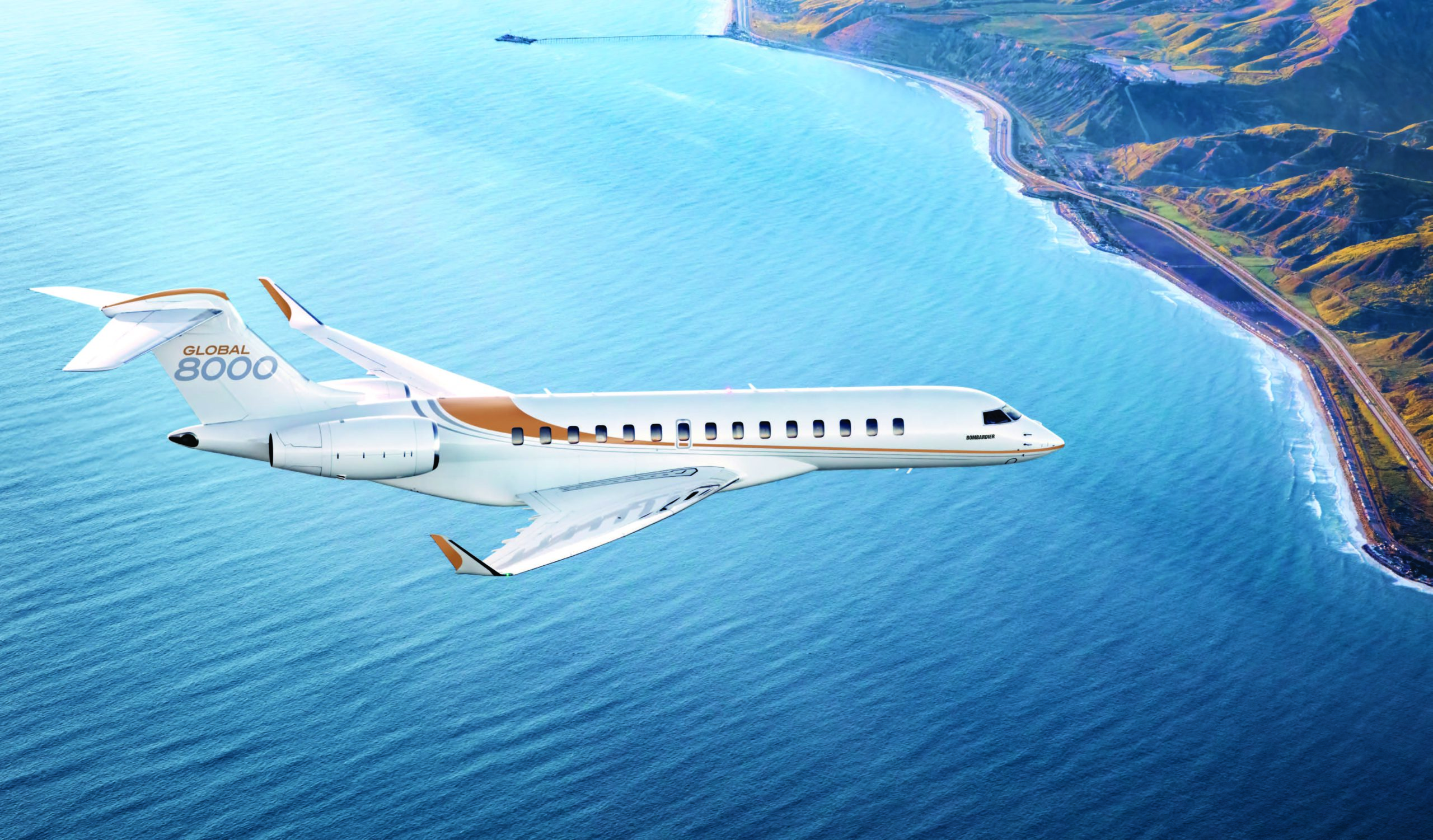 ULTRA-LONG-RANGE BUSINESS PRIVATE JET BOMBARDIER IN THE SKY FLYING