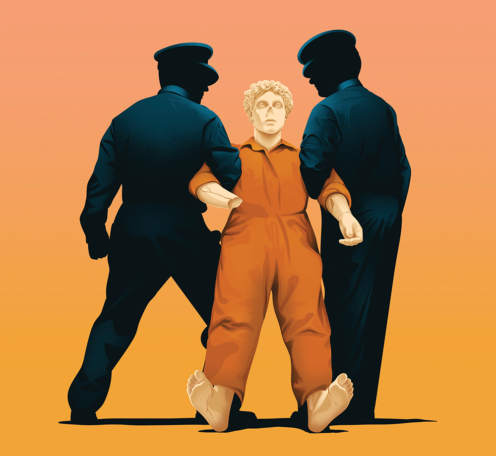 Roman statue under arrest illustration