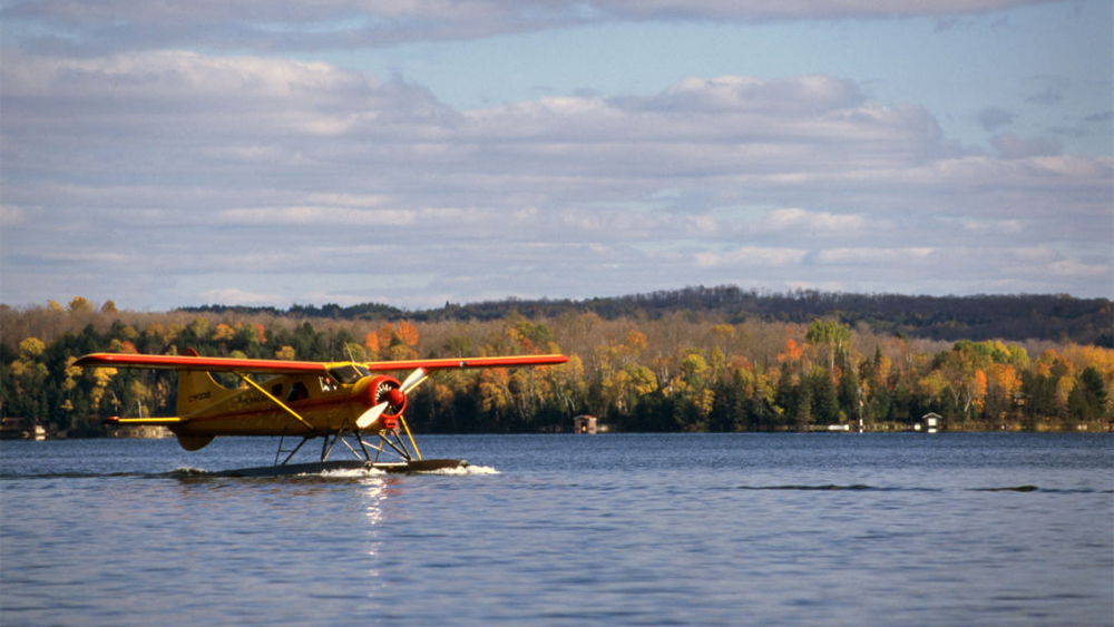 An airplane of the lake at Muskoka in Ontario, Canada