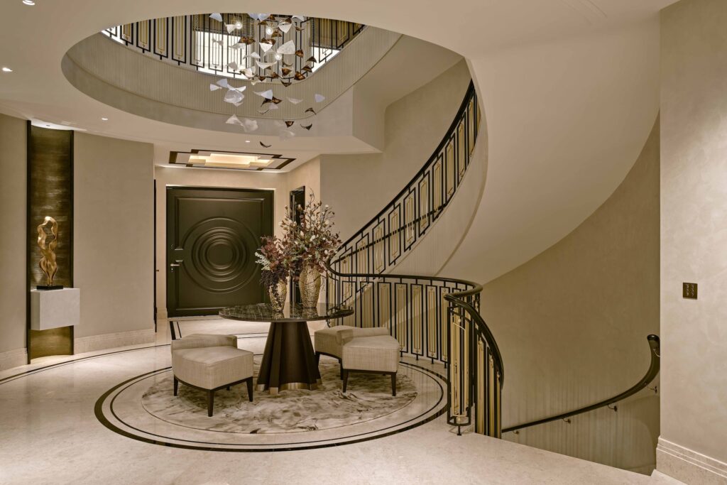 A glorious spiral staircase divides the four rooms